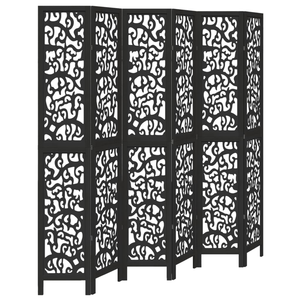 Kamerscherm met 6 panelen massief paulowniahout zwart is nu te koop bij PeponiXL, paradijselijk wonen!