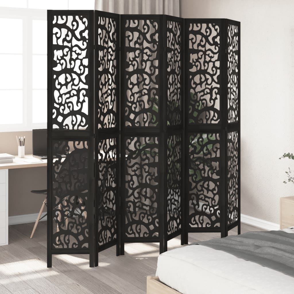 Kamerscherm met 6 panelen massief paulowniahout zwart is nu te koop bij PeponiXL, paradijselijk wonen!