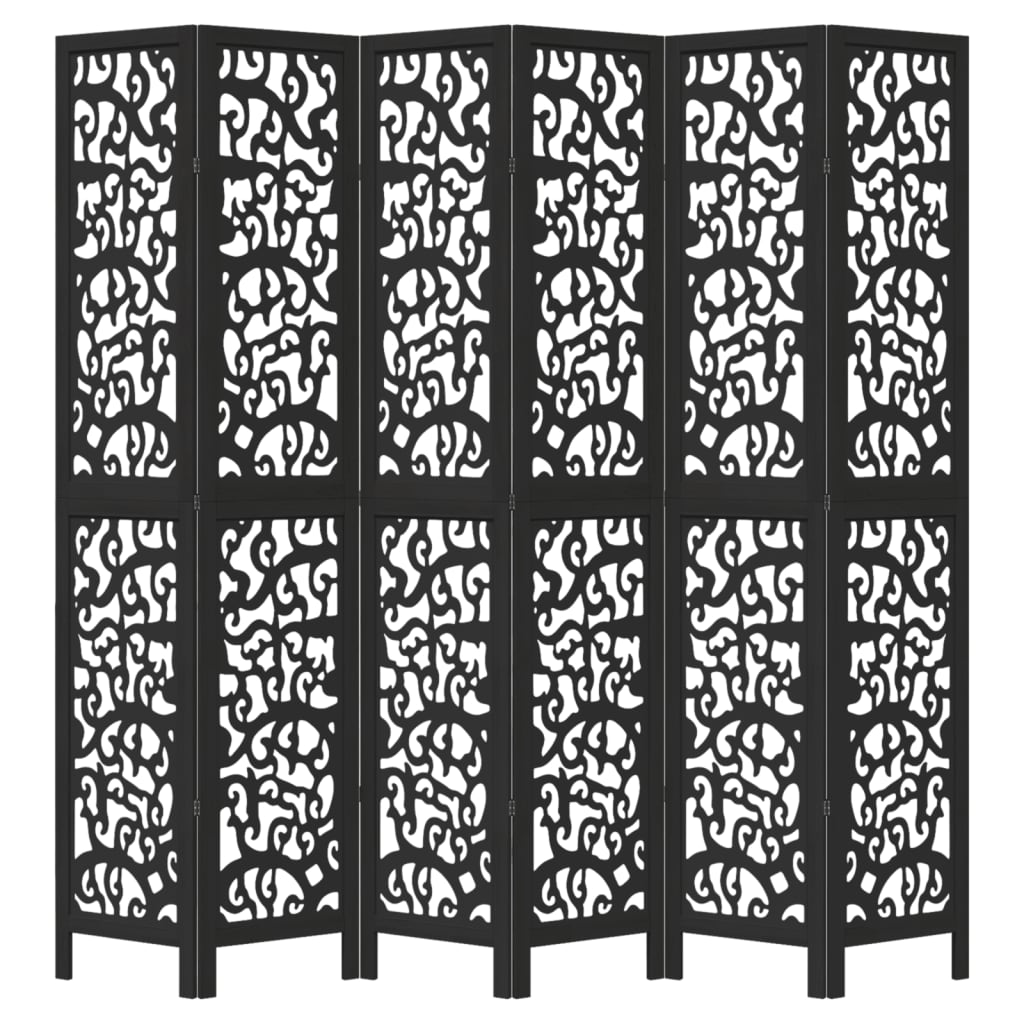 Kamerscherm met 6 panelen massief paulowniahout zwart is nu te koop bij PeponiXL, paradijselijk wonen!
