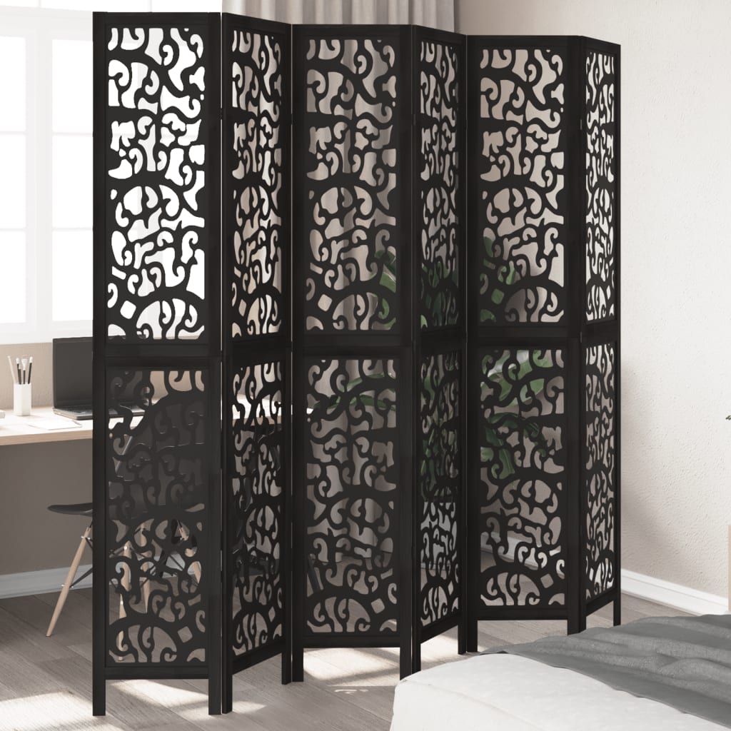 Kamerscherm met 6 panelen massief paulowniahout zwart is nu te koop bij PeponiXL, paradijselijk wonen!