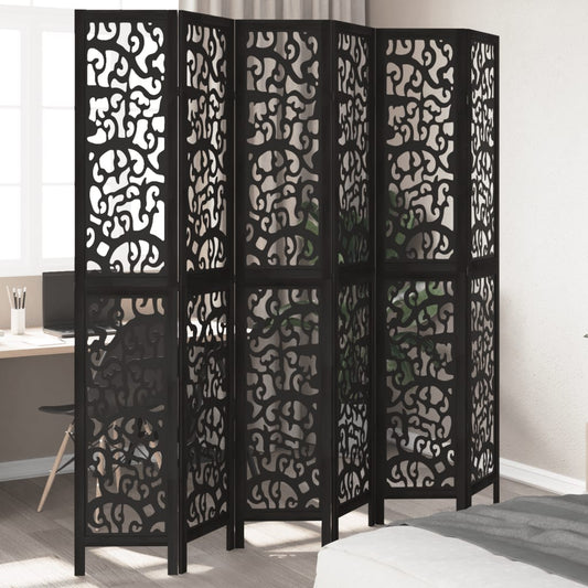 Kamerscherm met 6 panelen massief paulowniahout zwart is nu te koop bij PeponiXL, paradijselijk wonen!