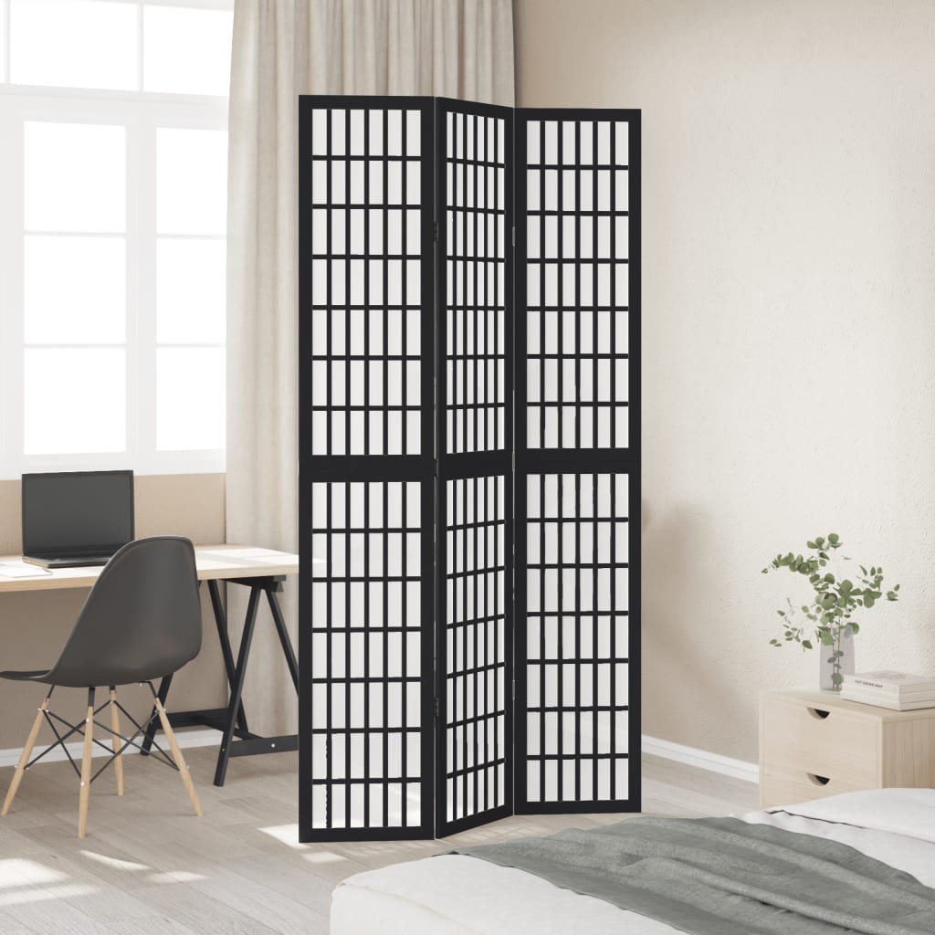 Kamerscherm met 3 panelen massief paulowniahout zwart is nu te koop bij PeponiXL, paradijselijk wonen!