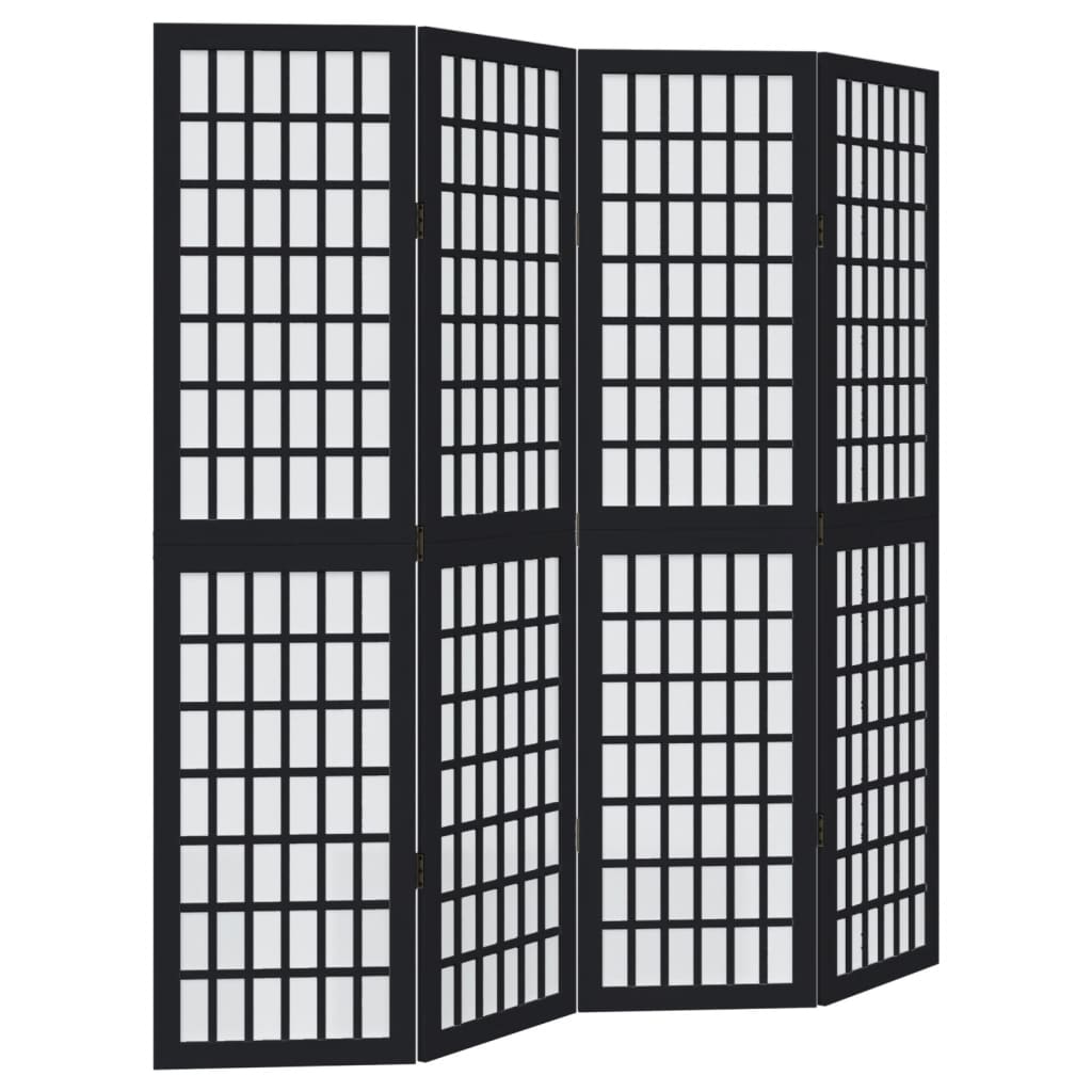 Kamerscherm met 4 panelen massief paulowniahout zwart is nu te koop bij PeponiXL, paradijselijk wonen!