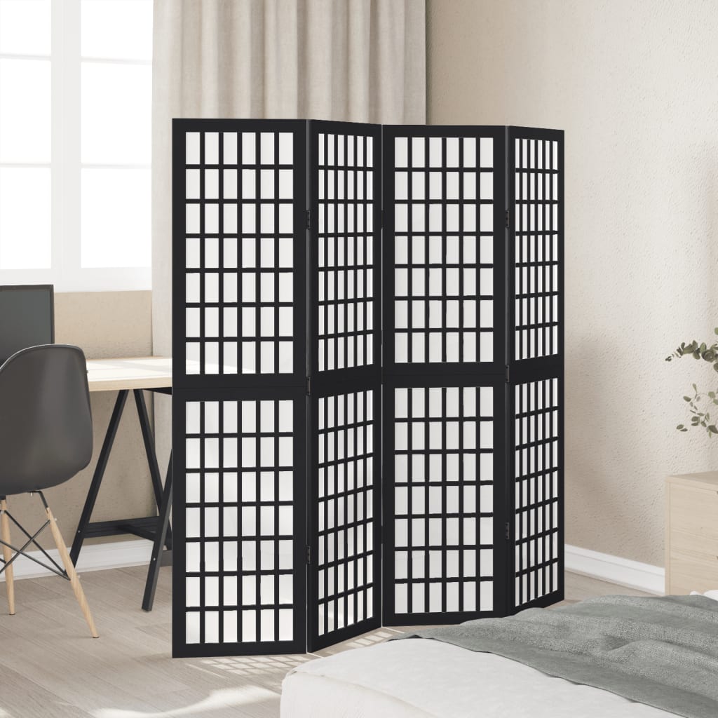 Kamerscherm met 4 panelen massief paulowniahout zwart is nu te koop bij PeponiXL, paradijselijk wonen!