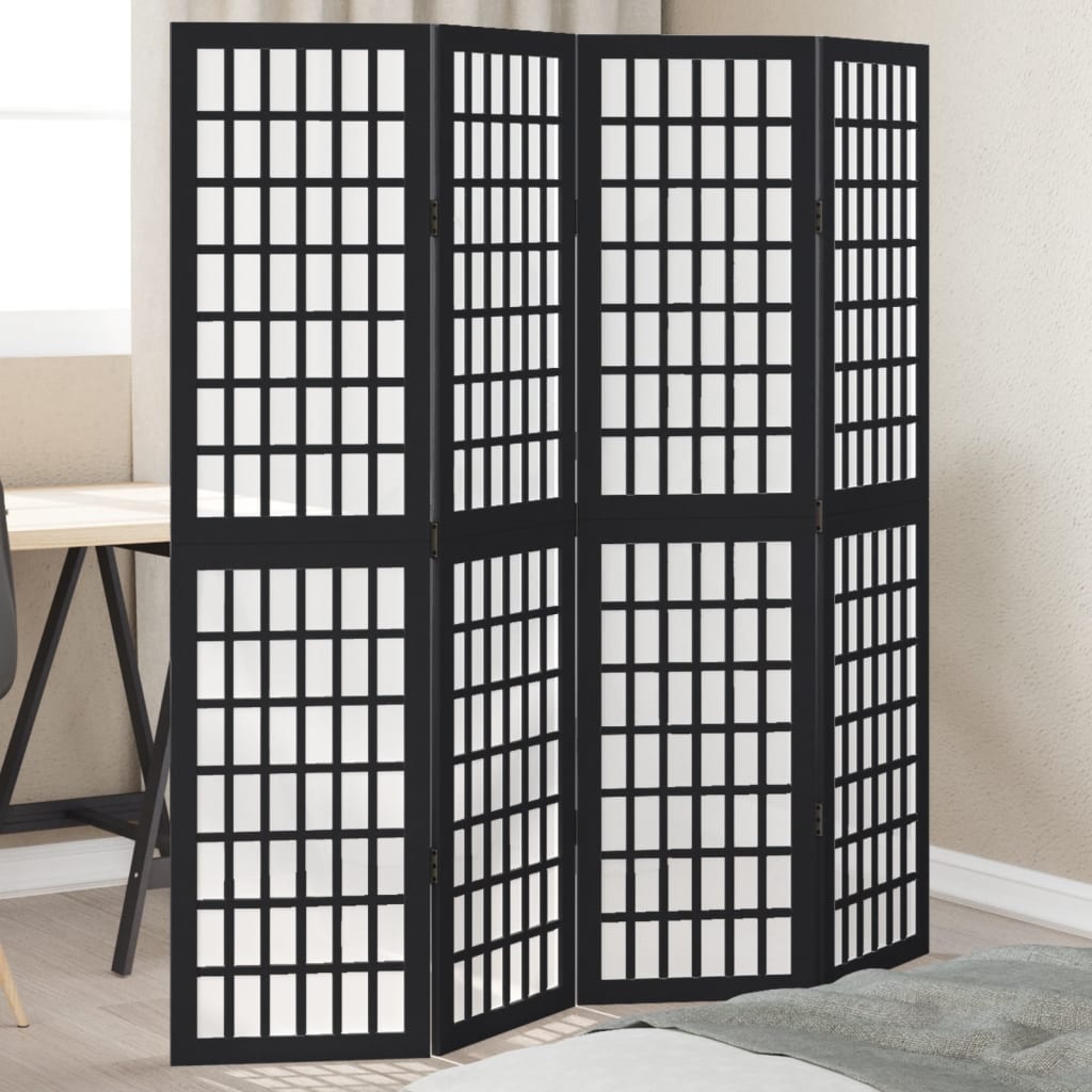 Kamerscherm met 4 panelen massief paulowniahout zwart is nu te koop bij PeponiXL, paradijselijk wonen!