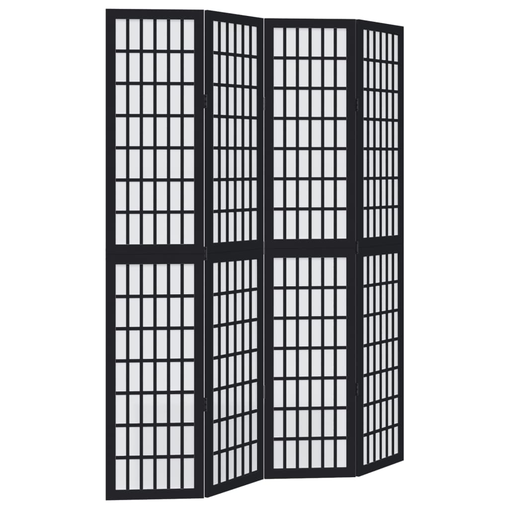 Kamerscherm met 4 panelen massief paulowniahout zwart is nu te koop bij PeponiXL, paradijselijk wonen!