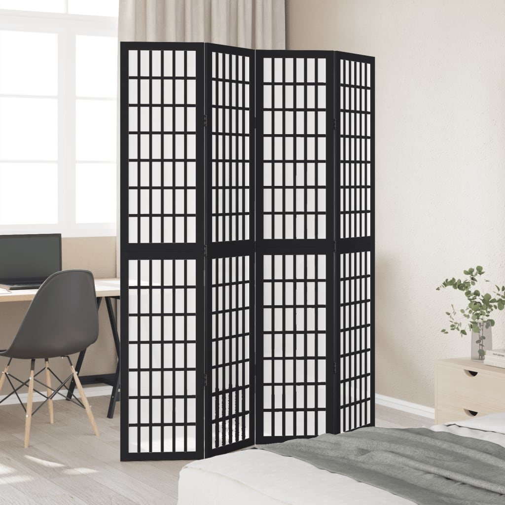 Kamerscherm met 4 panelen massief paulowniahout zwart is nu te koop bij PeponiXL, paradijselijk wonen!