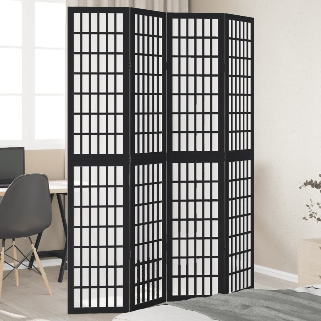 Kamerscherm met 4 panelen massief paulowniahout zwart is nu te koop bij PeponiXL, paradijselijk wonen!