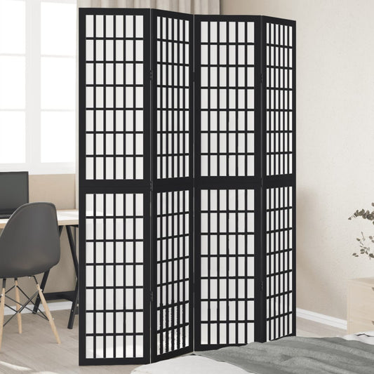 Kamerscherm met 4 panelen massief paulowniahout zwart is nu te koop bij PeponiXL, paradijselijk wonen!