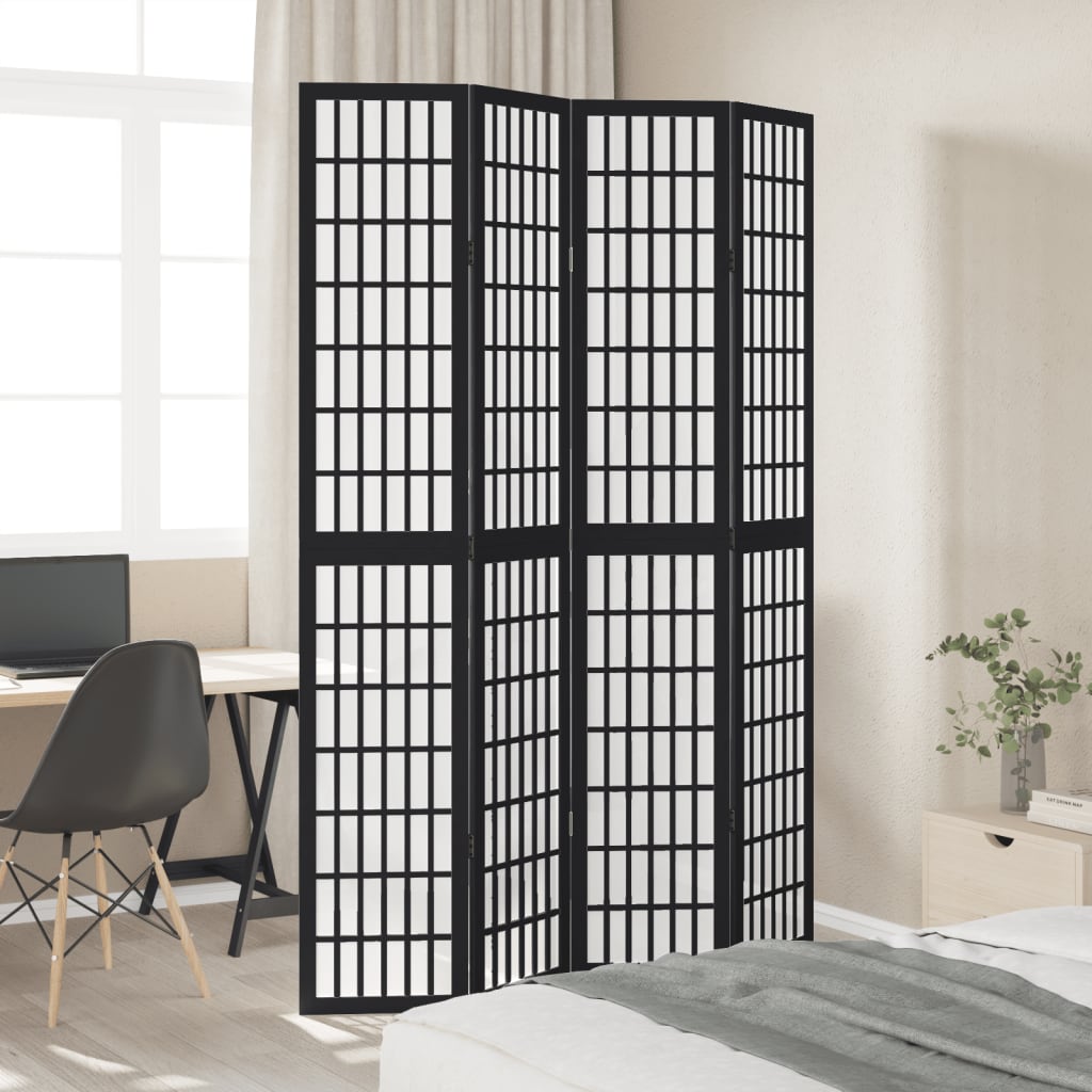Kamerscherm met 4 panelen massief paulowniahout zwart is nu te koop bij PeponiXL, paradijselijk wonen!