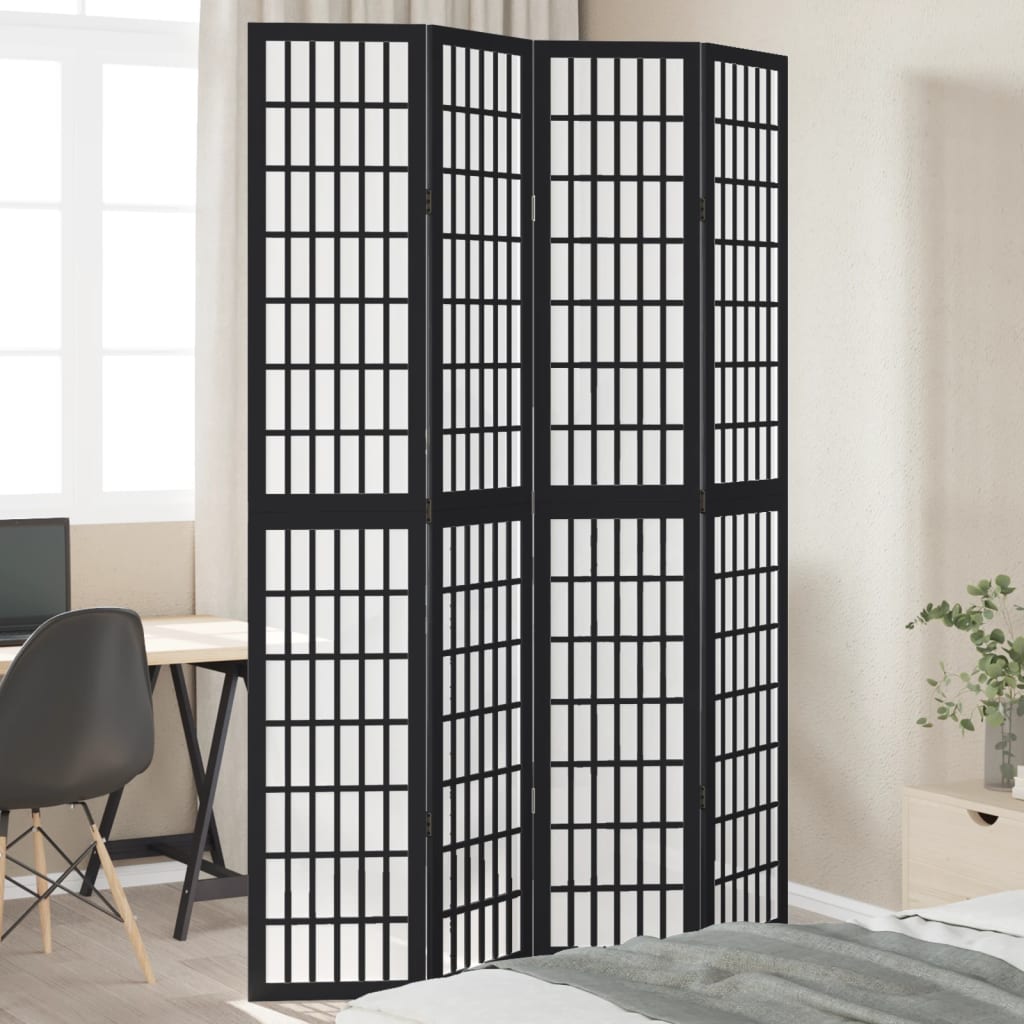 Kamerscherm met 4 panelen massief paulowniahout zwart is nu te koop bij PeponiXL, paradijselijk wonen!