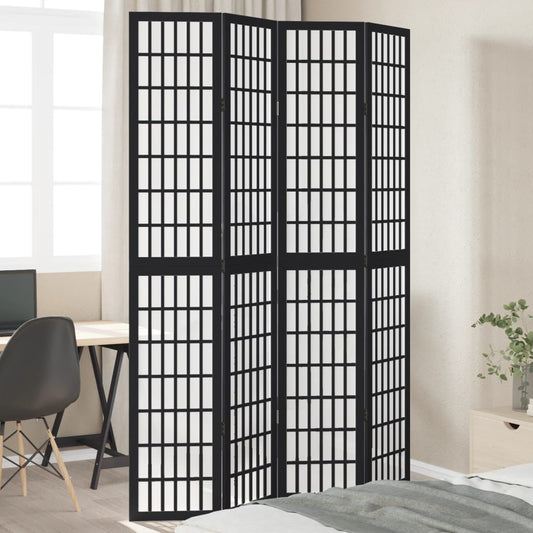 Kamerscherm met 4 panelen massief paulowniahout zwart is nu te koop bij PeponiXL, paradijselijk wonen!