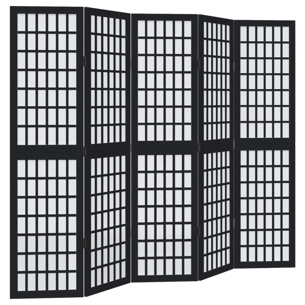 Kamerscherm met 5 panelen massief paulowniahout zwart is nu te koop bij PeponiXL, paradijselijk wonen!
