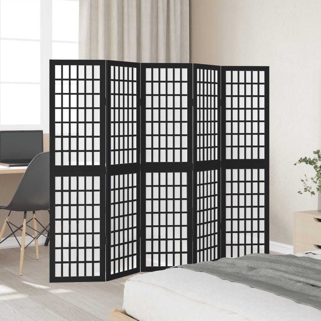 Kamerscherm met 5 panelen massief paulowniahout zwart is nu te koop bij PeponiXL, paradijselijk wonen!