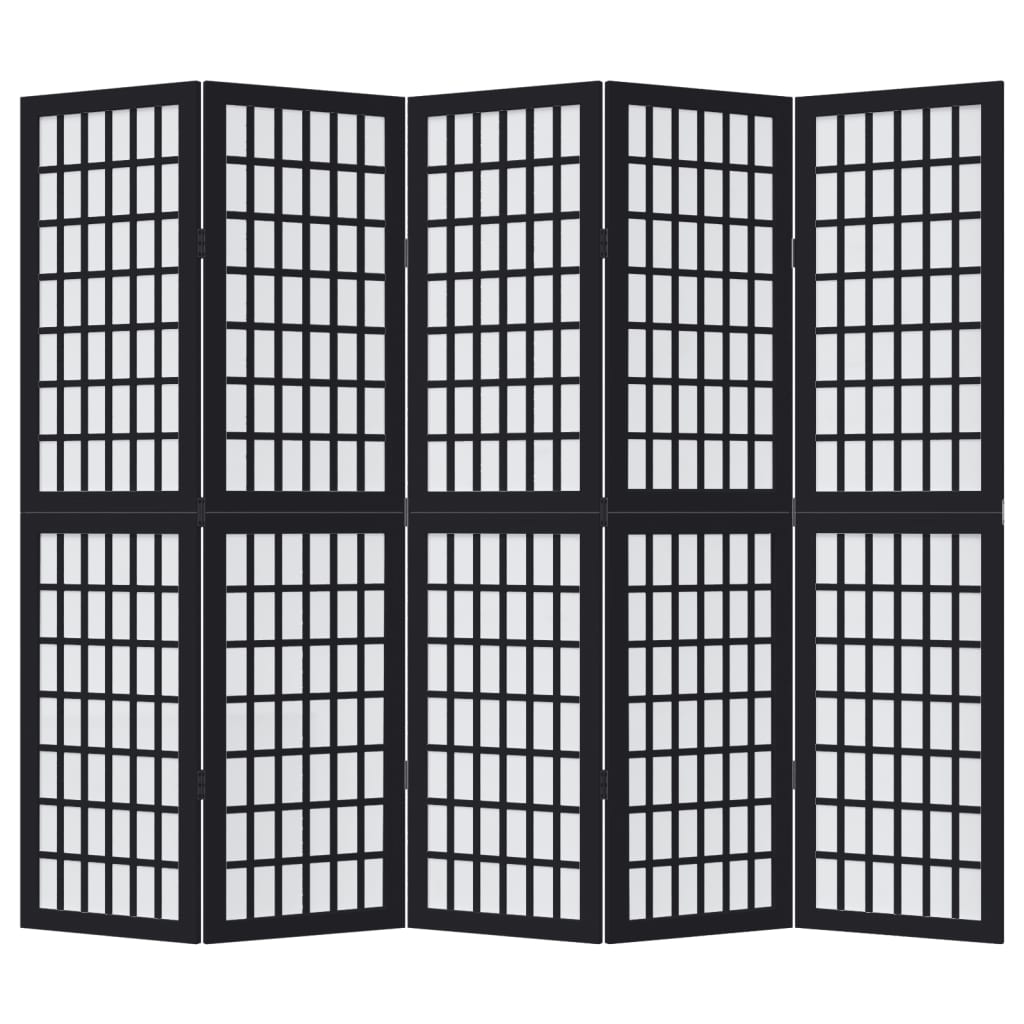 Kamerscherm met 5 panelen massief paulowniahout zwart is nu te koop bij PeponiXL, paradijselijk wonen!
