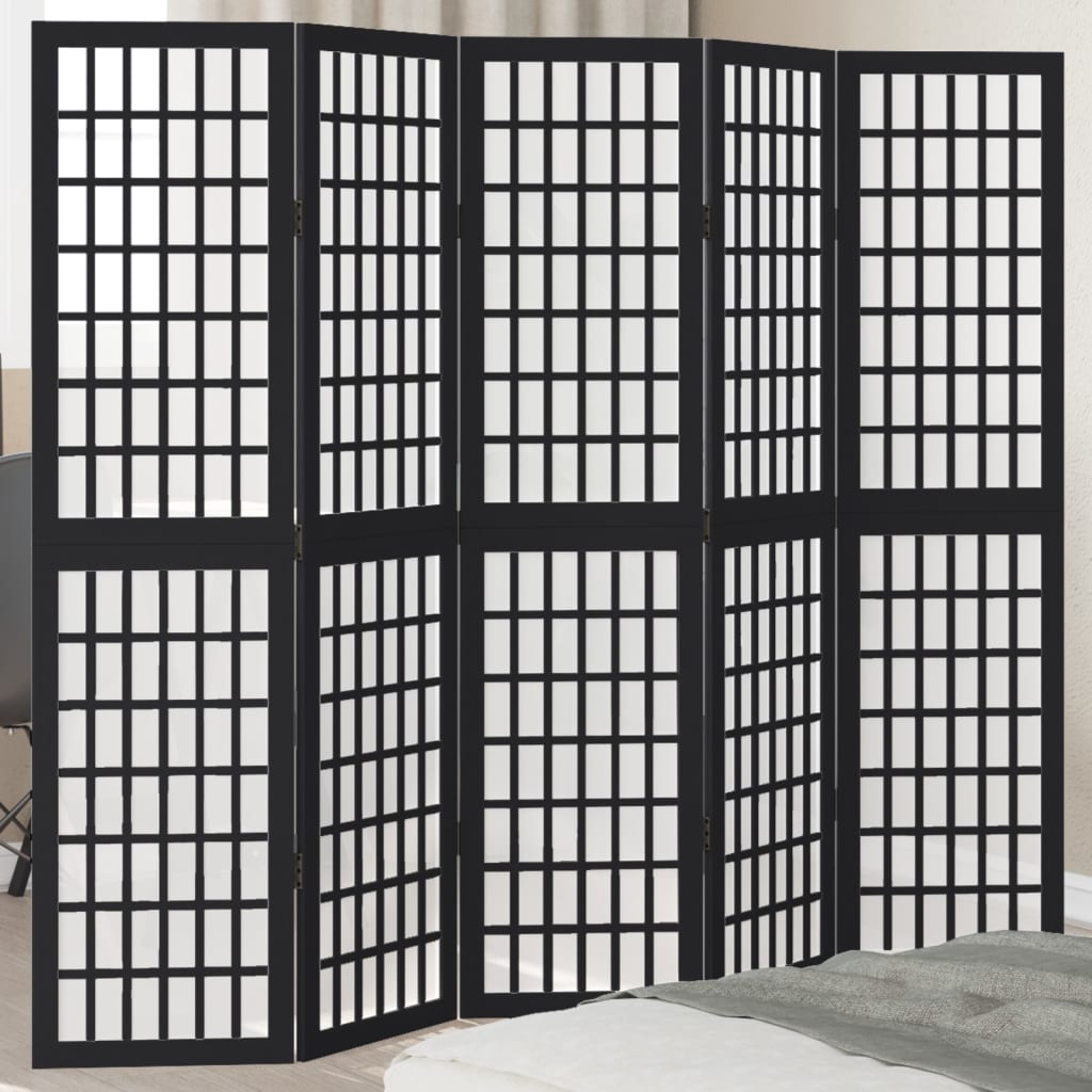 Kamerscherm met 5 panelen massief paulowniahout zwart is nu te koop bij PeponiXL, paradijselijk wonen!