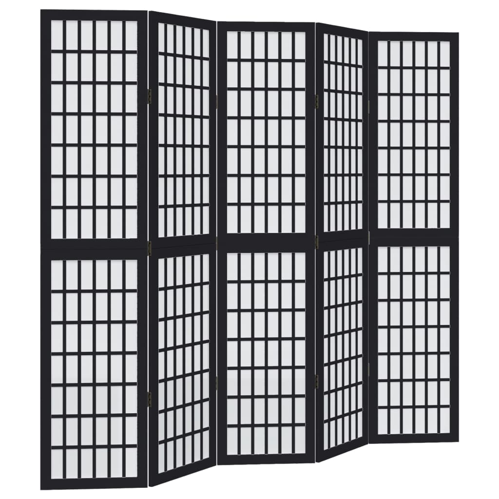Kamerscherm met 5 panelen massief paulowniahout zwart is nu te koop bij PeponiXL, paradijselijk wonen!