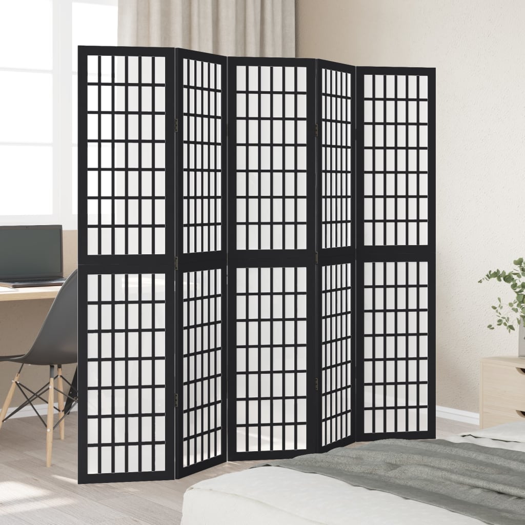 Kamerscherm met 5 panelen massief paulowniahout zwart is nu te koop bij PeponiXL, paradijselijk wonen!