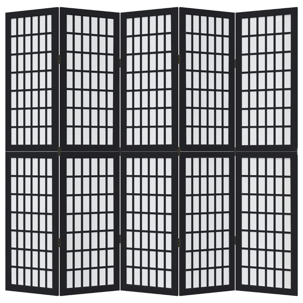 Kamerscherm met 5 panelen massief paulowniahout zwart is nu te koop bij PeponiXL, paradijselijk wonen!