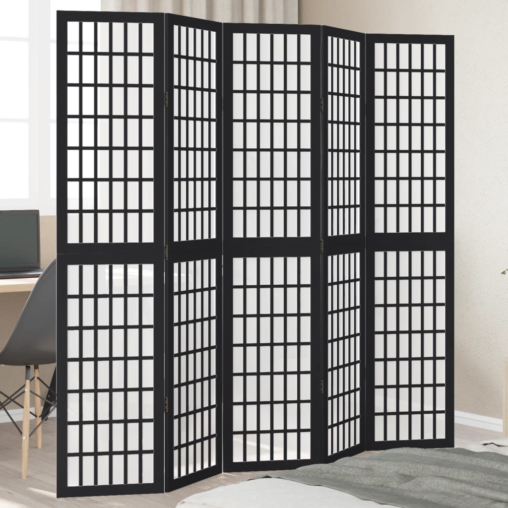 Kamerscherm met 5 panelen massief paulowniahout zwart is nu te koop bij PeponiXL, paradijselijk wonen!