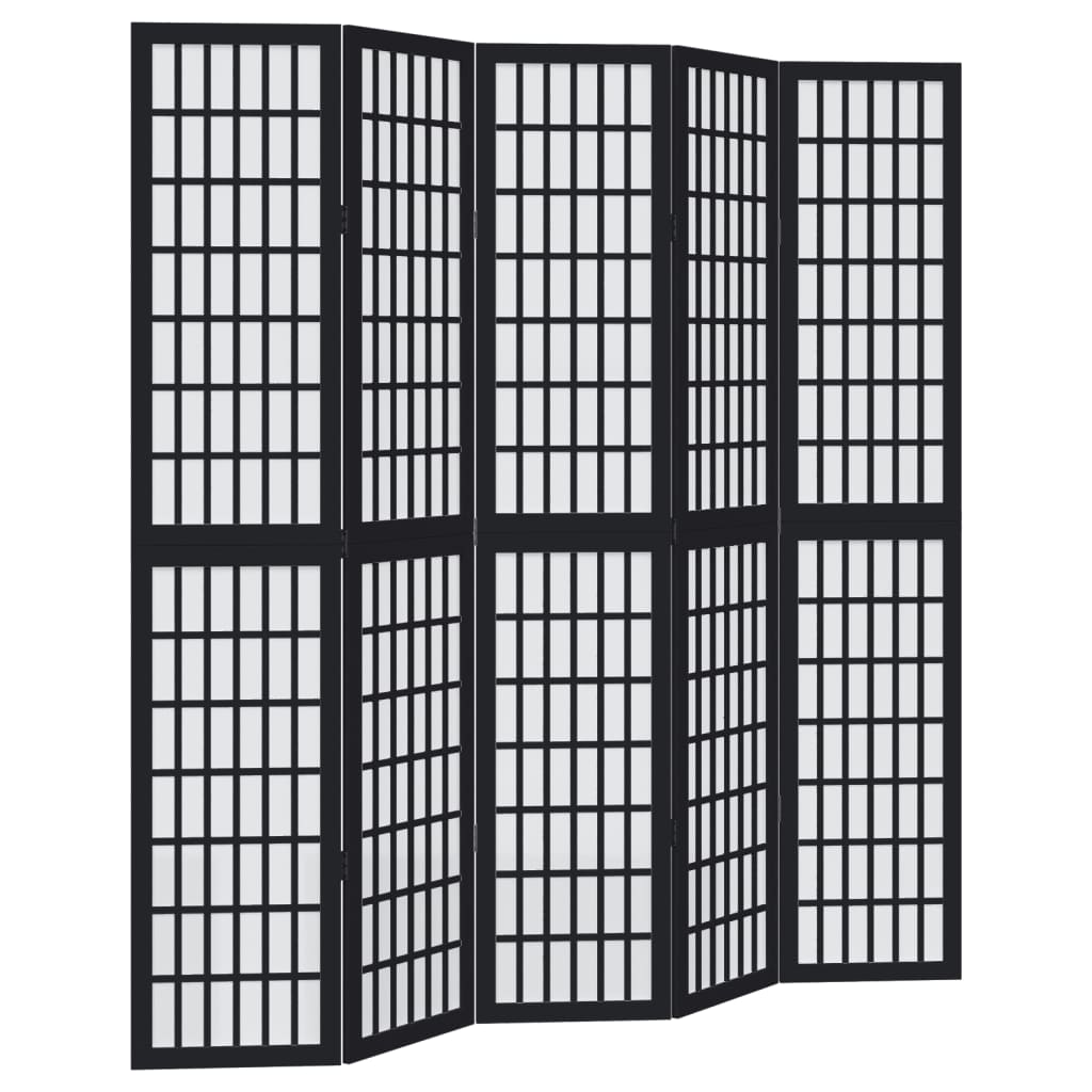 Kamerscherm met 5 panelen massief paulowniahout zwart is nu te koop bij PeponiXL, paradijselijk wonen!