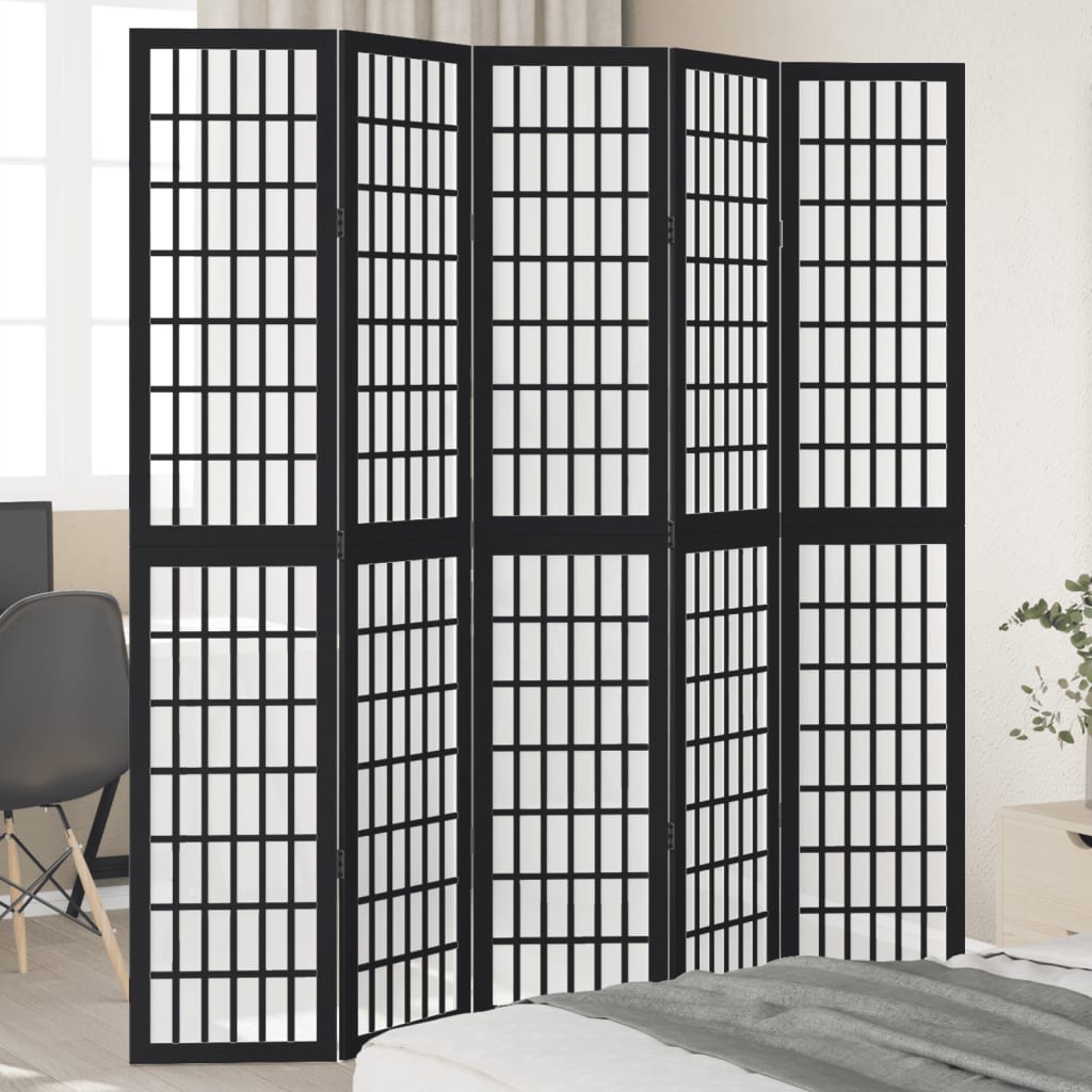Kamerscherm met 5 panelen massief paulowniahout zwart is nu te koop bij PeponiXL, paradijselijk wonen!