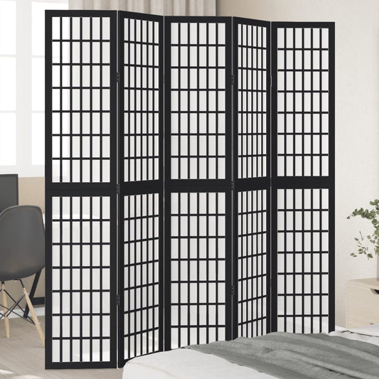 Kamerscherm met 5 panelen massief paulowniahout zwart is nu te koop bij PeponiXL, paradijselijk wonen!