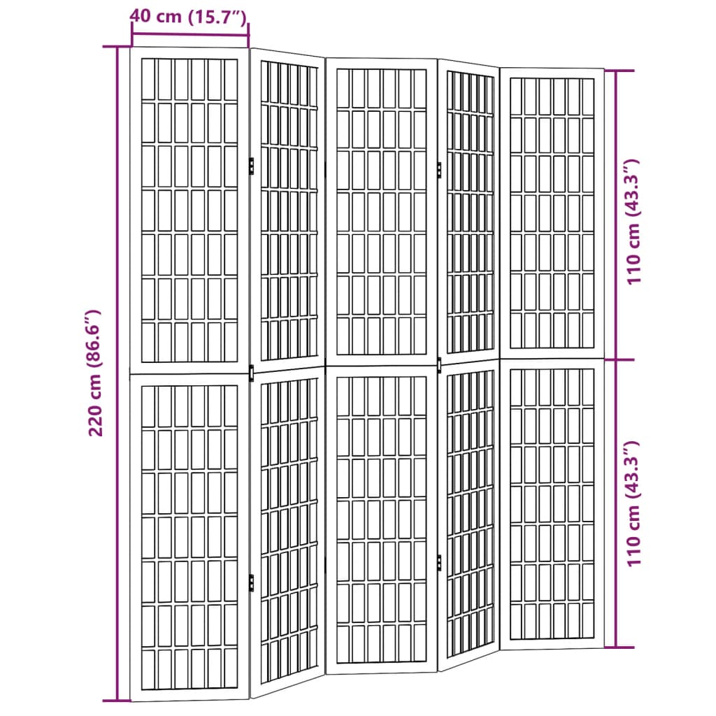 Kamerscherm met 5 panelen massief paulowniahout zwart is nu te koop bij PeponiXL, paradijselijk wonen!