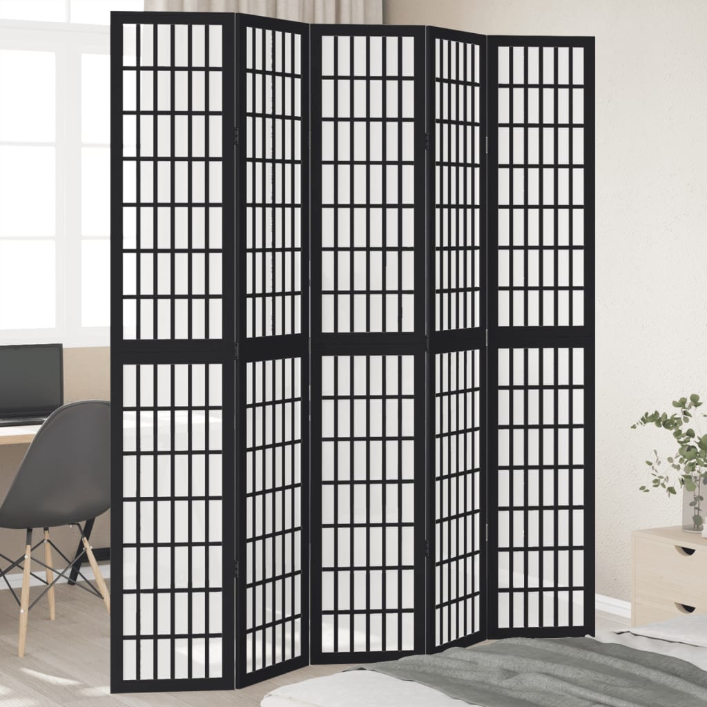 Kamerscherm met 5 panelen massief paulowniahout zwart is nu te koop bij PeponiXL, paradijselijk wonen!