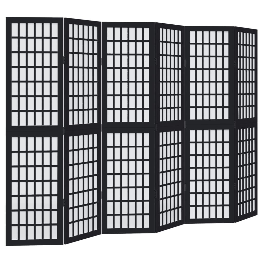 Kamerscherm met 6 panelen massief paulowniahout zwart is nu te koop bij PeponiXL, paradijselijk wonen!