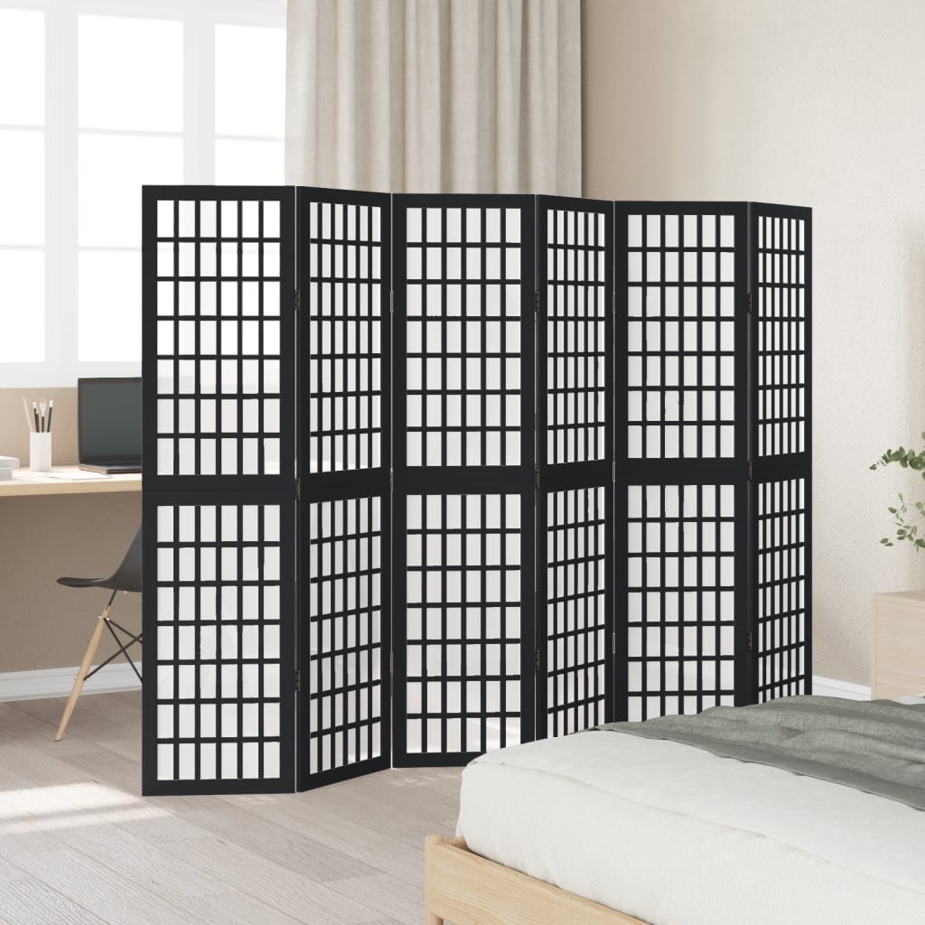 Kamerscherm met 6 panelen massief paulowniahout zwart is nu te koop bij PeponiXL, paradijselijk wonen!