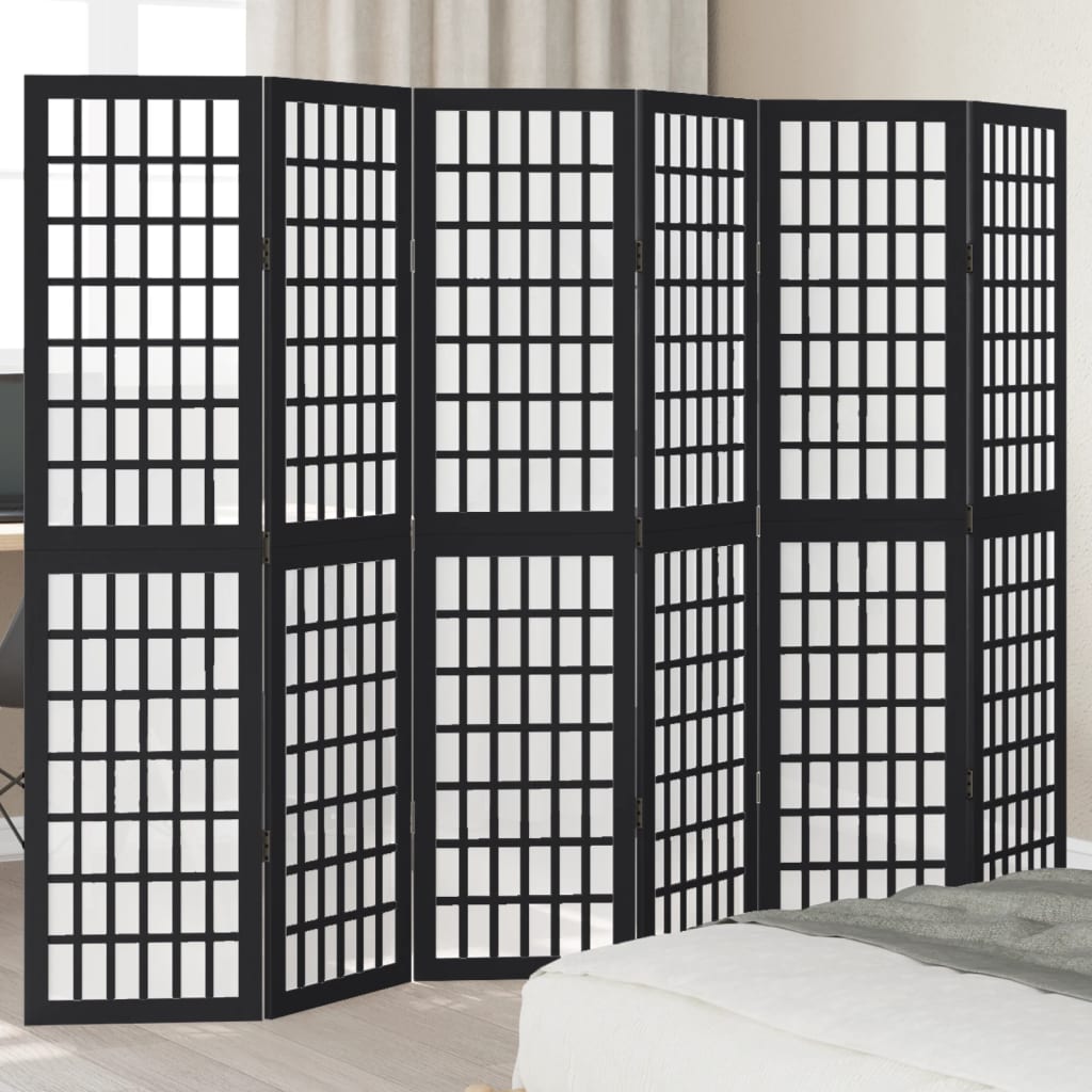 Kamerscherm met 6 panelen massief paulowniahout zwart is nu te koop bij PeponiXL, paradijselijk wonen!