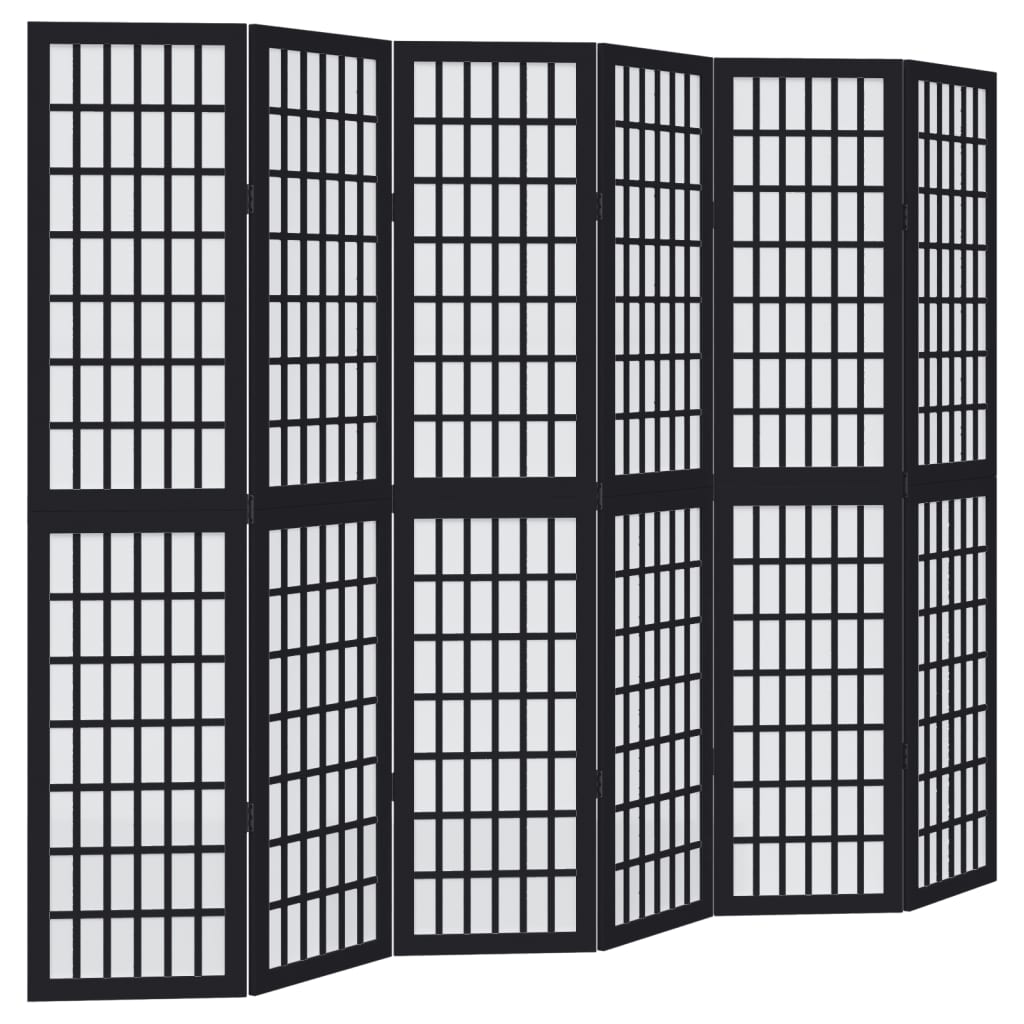 Kamerscherm met 6 panelen massief paulowniahout zwart is nu te koop bij PeponiXL, paradijselijk wonen!