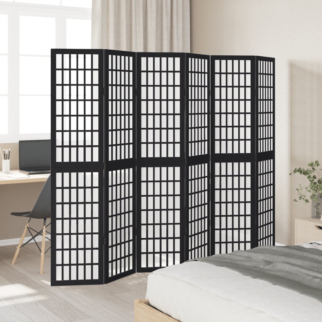 Kamerscherm met 6 panelen massief paulowniahout zwart is nu te koop bij PeponiXL, paradijselijk wonen!
