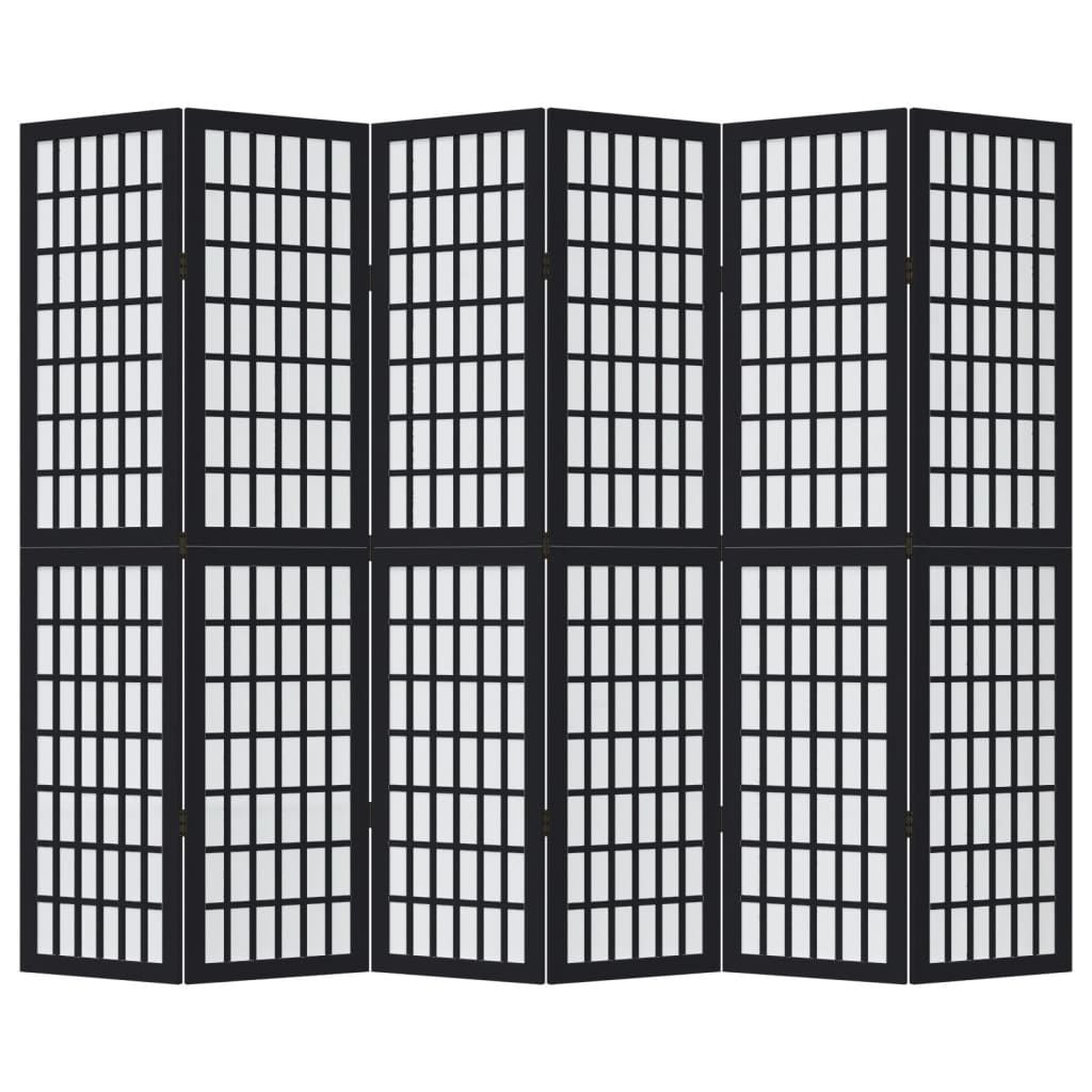 Kamerscherm met 6 panelen massief paulowniahout zwart is nu te koop bij PeponiXL, paradijselijk wonen!