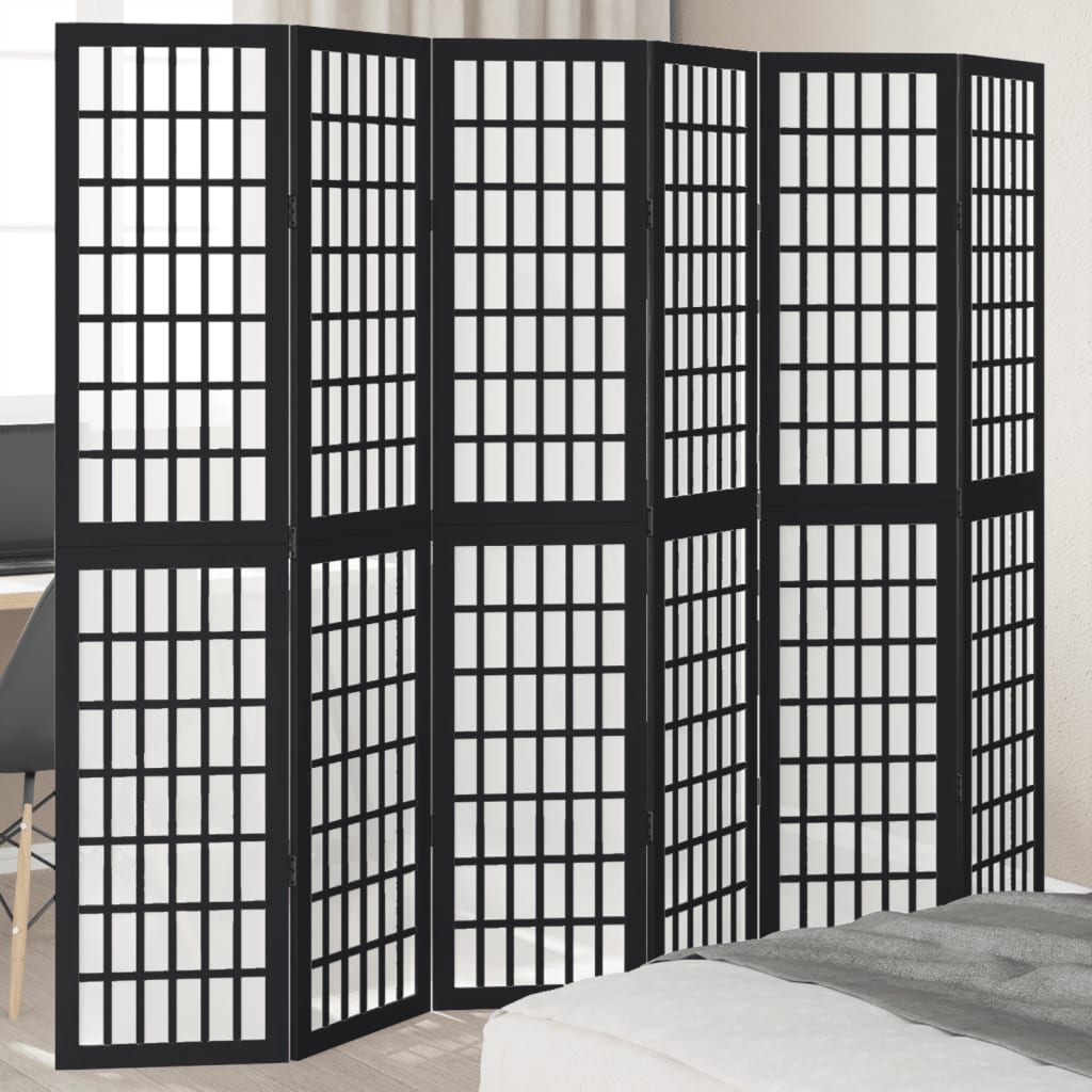 Kamerscherm met 6 panelen massief paulowniahout zwart is nu te koop bij PeponiXL, paradijselijk wonen!