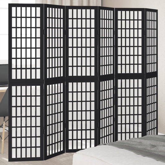 Kamerscherm met 6 panelen massief paulowniahout zwart is nu te koop bij PeponiXL, paradijselijk wonen!