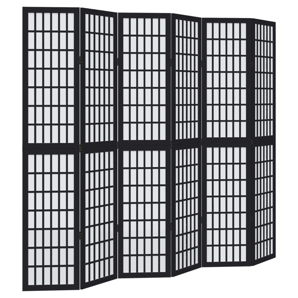 Kamerscherm met 6 panelen massief paulowniahout zwart is nu te koop bij PeponiXL, paradijselijk wonen!