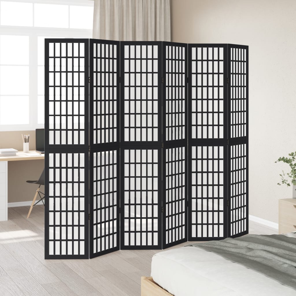 Kamerscherm met 6 panelen massief paulowniahout zwart is nu te koop bij PeponiXL, paradijselijk wonen!