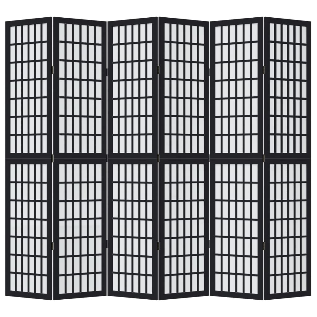Kamerscherm met 6 panelen massief paulowniahout zwart is nu te koop bij PeponiXL, paradijselijk wonen!