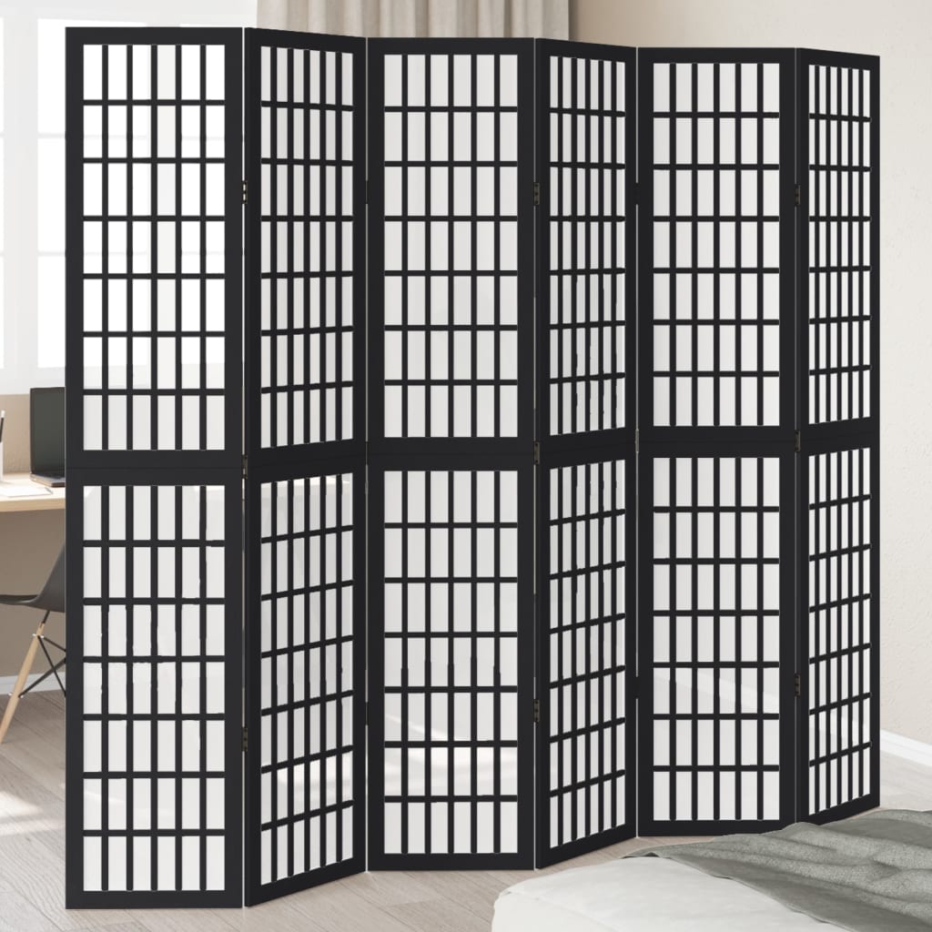 Kamerscherm met 6 panelen massief paulowniahout zwart is nu te koop bij PeponiXL, paradijselijk wonen!
