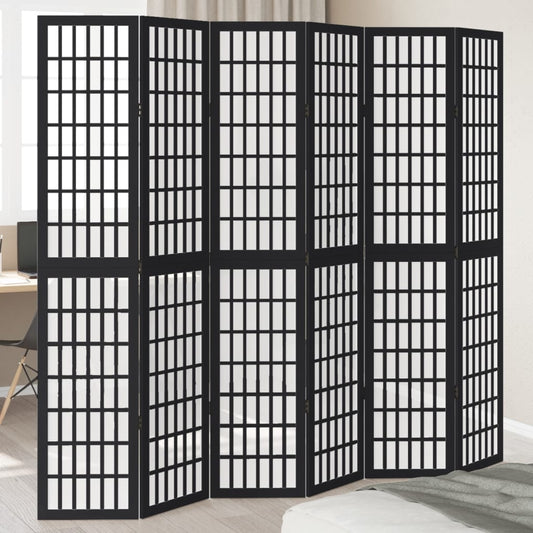 Kamerscherm met 6 panelen massief paulowniahout zwart is nu te koop bij PeponiXL, paradijselijk wonen!
