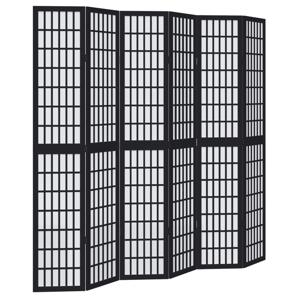 Kamerscherm met 6 panelen massief paulowniahout zwart is nu te koop bij PeponiXL, paradijselijk wonen!