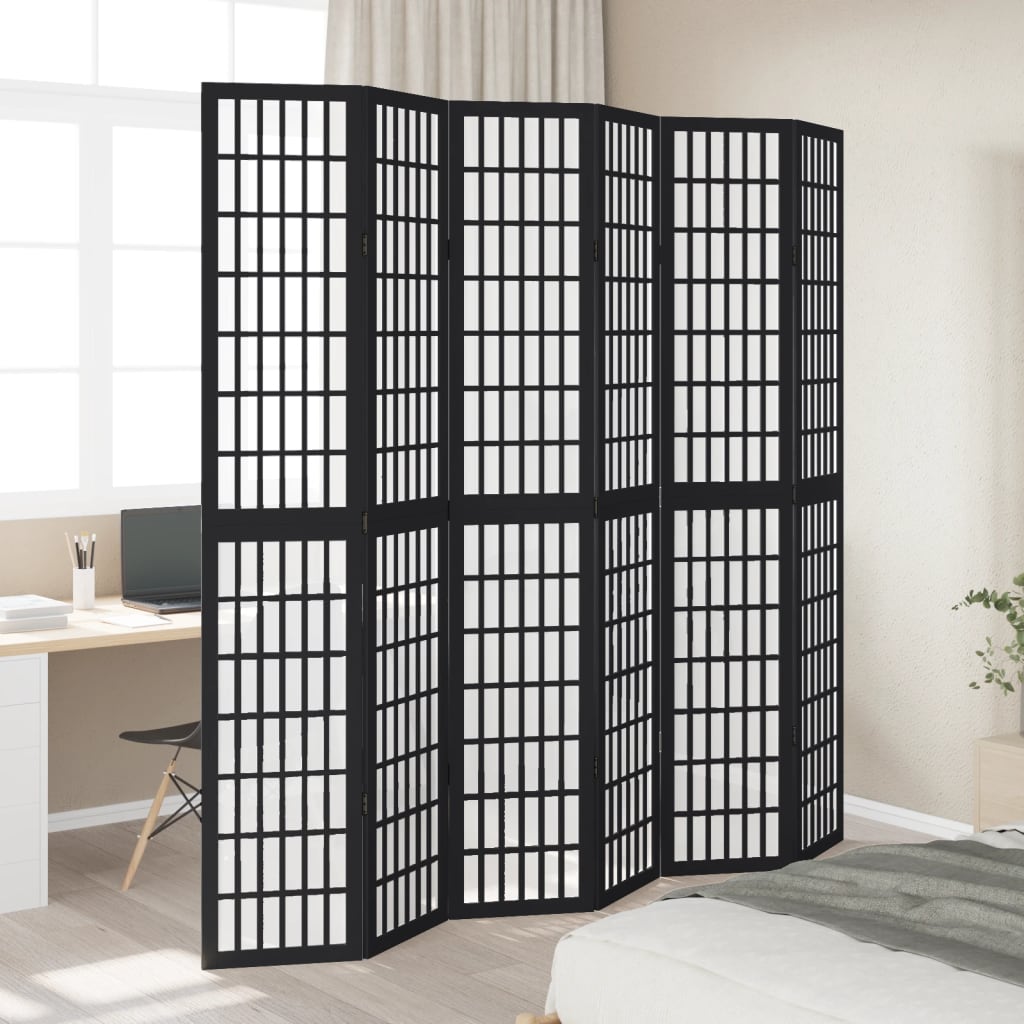 Kamerscherm met 6 panelen massief paulowniahout zwart is nu te koop bij PeponiXL, paradijselijk wonen!
