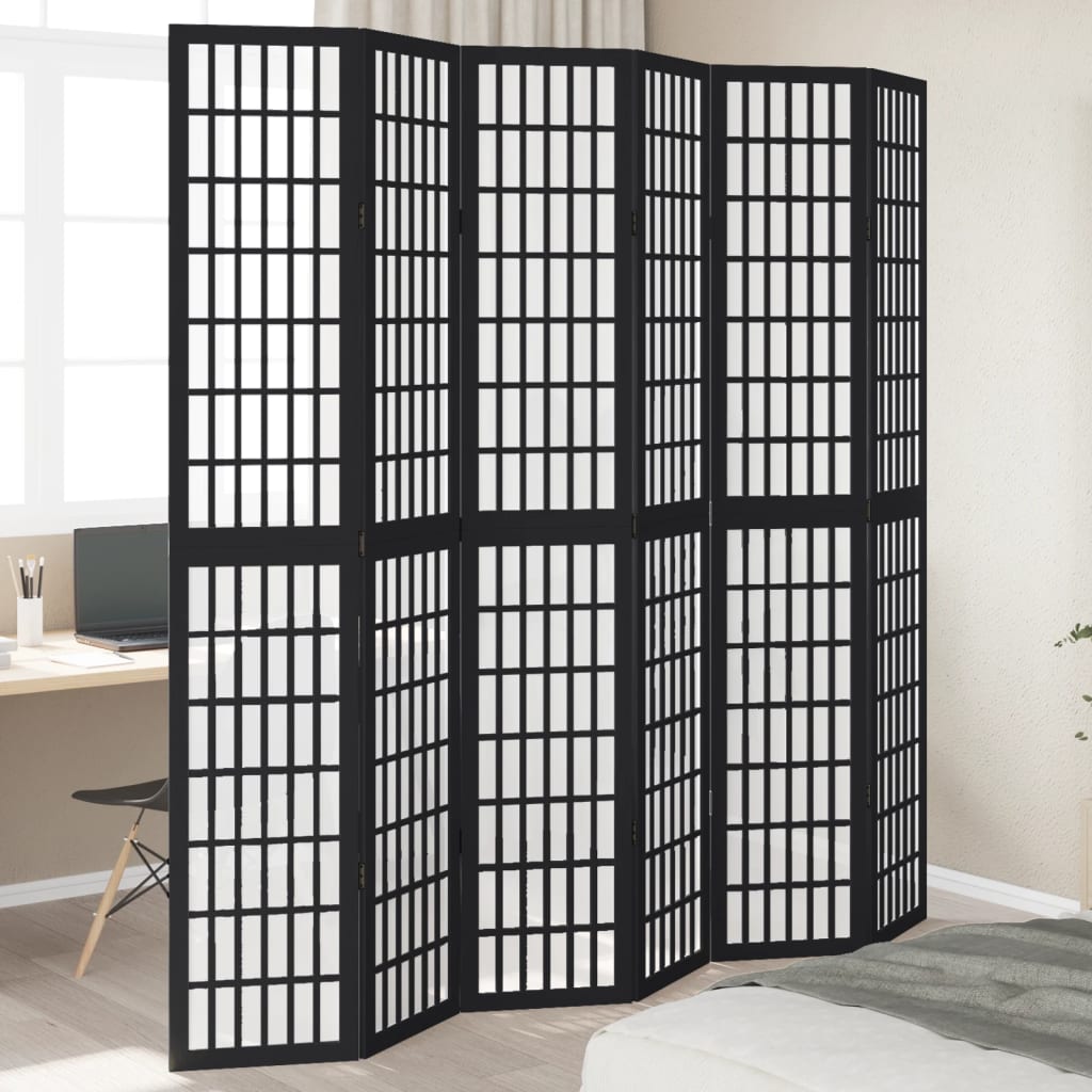 Kamerscherm met 6 panelen massief paulowniahout zwart is nu te koop bij PeponiXL, paradijselijk wonen!
