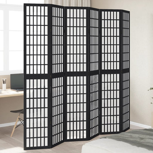 Kamerscherm met 6 panelen massief paulowniahout zwart is nu te koop bij PeponiXL, paradijselijk wonen!
