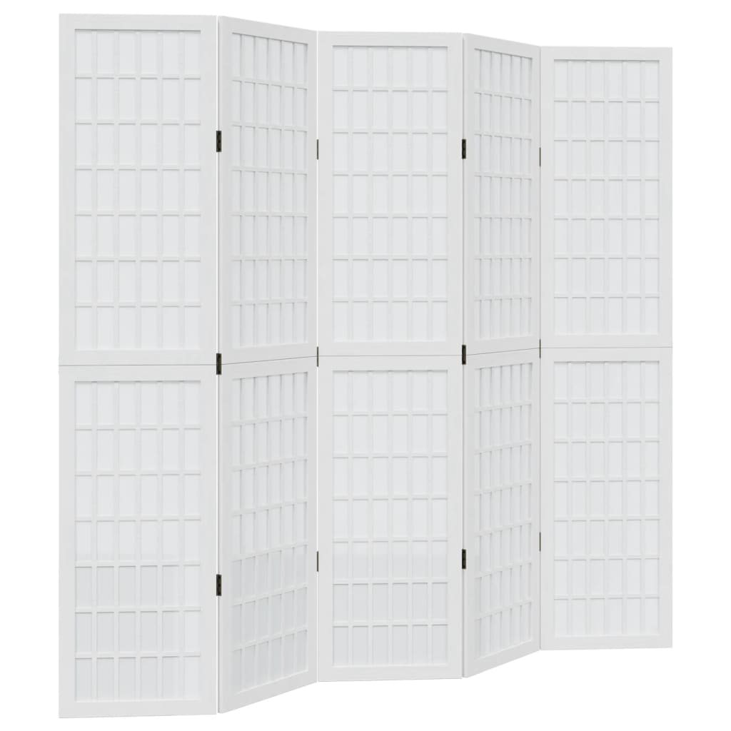 Kamerscherm met 5 panelen massief paulowniahout wit is nu te koop bij PeponiXL, paradijselijk wonen!
