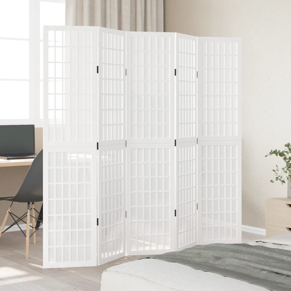 Kamerscherm met 5 panelen massief paulowniahout wit is nu te koop bij PeponiXL, paradijselijk wonen!