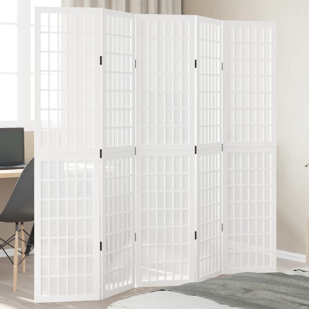 Kamerscherm met 5 panelen massief paulowniahout wit is nu te koop bij PeponiXL, paradijselijk wonen!