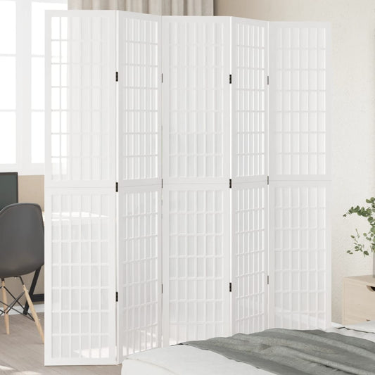 Kamerscherm met 5 panelen massief paulowniahout wit is nu te koop bij PeponiXL, paradijselijk wonen!